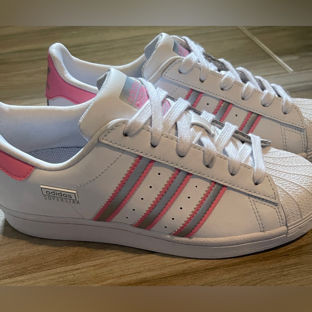 Pink and White Girls Size 5 Adidas Superstars